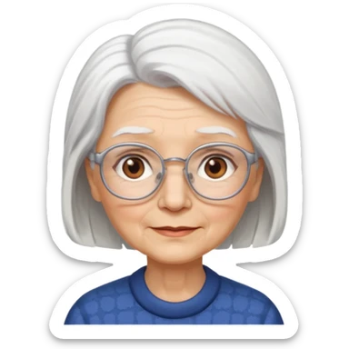 Create me emoji of an old lady. mid-size white hair to left side. Square glasses. Brown eyes. Rounded face sticker