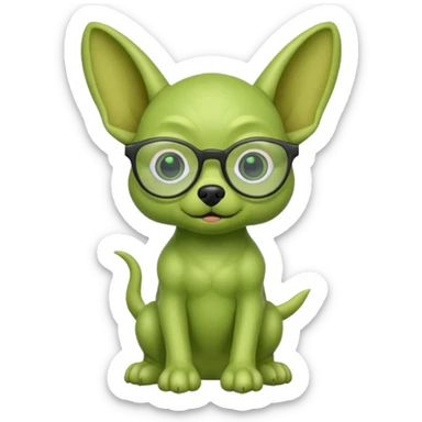 green alien dog with folded ears, wearing glassess sticker