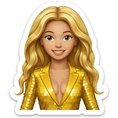 Beyonce from Destiny's Child with long golden blonde hair, yellow sequin outfit sticker
