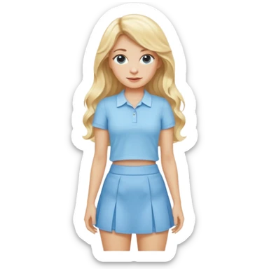 blonde woman with long wavy hair in baby blue mini skirt and matching shirt sticker