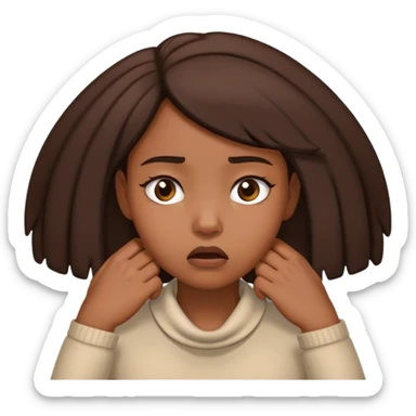 A black girl annoyed with her hands around her throat sticker