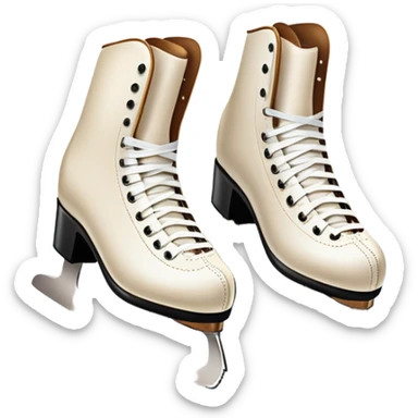 An icon featuring a pair of elegant figure skates resting on scratched, worn ice. In the background, cheering spectators fill the stands of a grand stadium, creating a vibrant atmosphere. Transparent background highlights the essence of figure skating performance sticker
