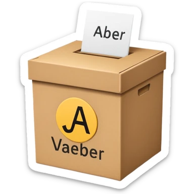 Vote box with 'Ja, aber' written on the front and paper entering the top slot sticker