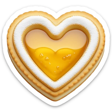 Realistic shortbread cookie in the shape of a heart with color of lemon jelly middle filling and sprinkled powder sugar on top. sticker