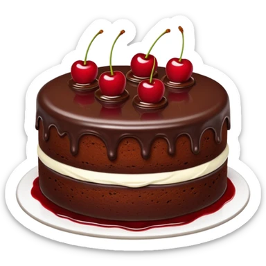 Chocolate cake with white buttercream frosting and cherry sauce sticker