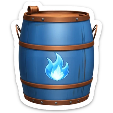 generate a realistic rust-free metal barrel with blue fire on it sticker