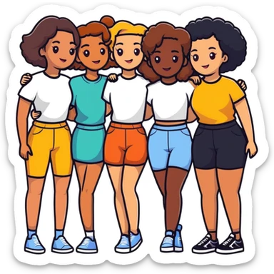 Four diverse female best friends posing together sticker