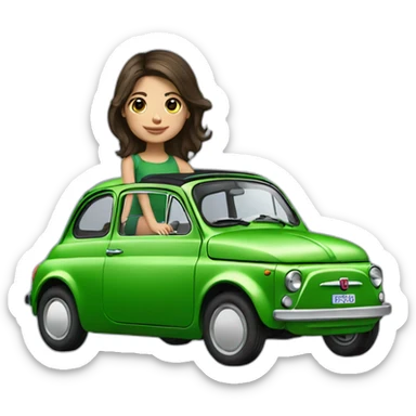Girl-brunette-over-her-car-fiat-500-green sticker