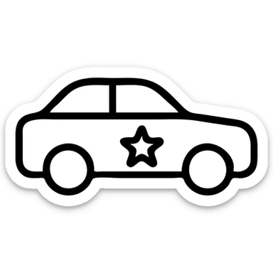 outlined icon of a small star on the glossy black body of a premium vehicle, clean lines, subtle reflections, modern and simple sticker