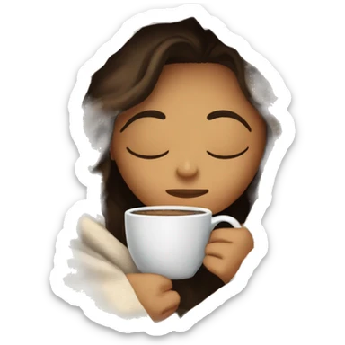 Brunette girl inside a blanket sipping coffee eyes closed sticker
