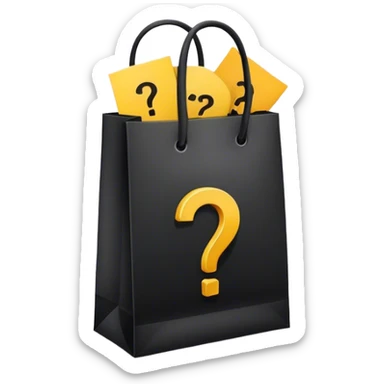 black goodiebag with questions mark stuffed in it  sticker