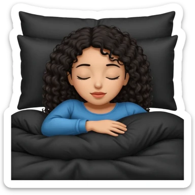 Sleeping Spanish girl on black pillow dark curly hair mixed skin sticker