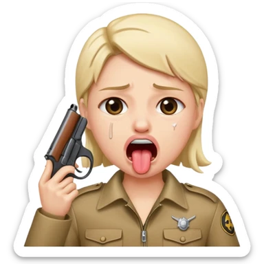 sticking out tongue and crying with gun pointed to head sticker