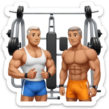 50 year old muscular fathers talking in a gym sticker