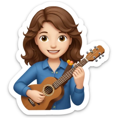 A fair-skinned girl with wavy brown hair is playing the ukulele. sticker
