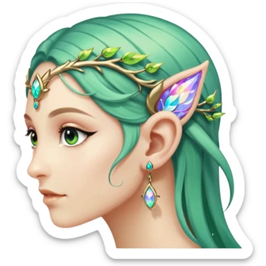 portrait of Elvish fae shiny sparkly iridescent translucent diaphanous ear climber ear cuff sticker