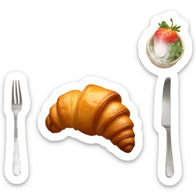 there is a croissant with strawberries in a beige plate sticker