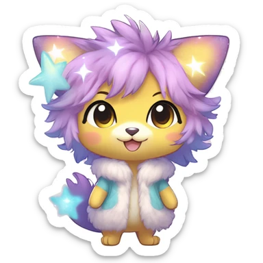 Anthro Cute Gorgeous Petite Shiny Colorful Pastel Glitter Sparkle Stars Anime Chibi Fantasy-Animal-Fakémon-Pokémon-Hybrid Fur Sona Aesthetic Trending Style Full Body sticker