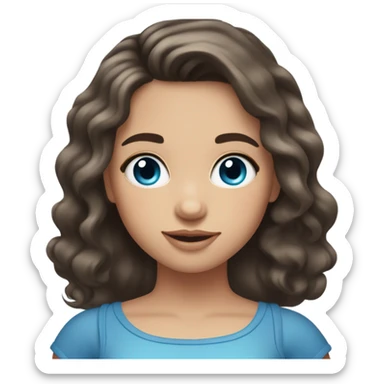 girl with dark brown wavy hair parted down the middle, blue eyes, long eyelashes, rosy cheeks and wearing a tank top sticker