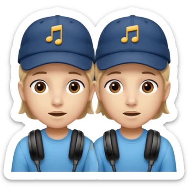 Make me a twin writing a cap while listening to a song sticker