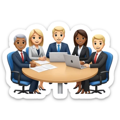 business executives sitting around a conference table with papers and laptops sticker