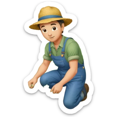 farmer working in a field, bending over a vegetable garden sticker