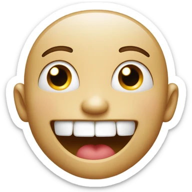 Show me a normal apple emoji with a person smiling teeth showing and fingers hooked into mouth sticker