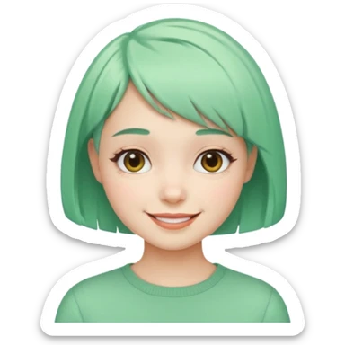 Girl with Mint Bob Cut – short pastel-green hair, cheerful smile. sticker