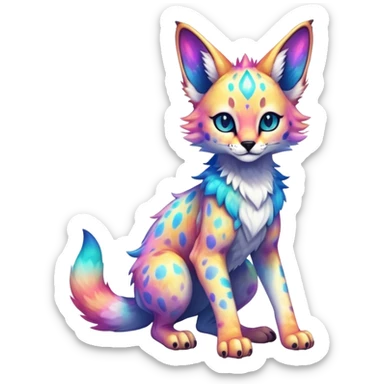 Cute Kawaii Epic Colorful Iridescent Nebula Sergal-Serval-Vernid full body sticker