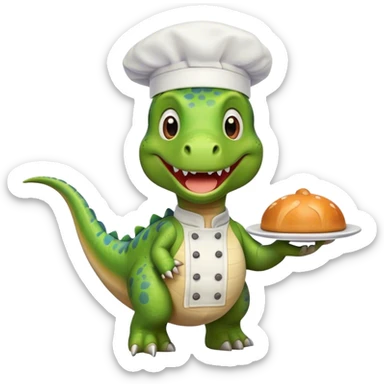 crea un dinosaurio alegre con el gorrito de chef  sticker