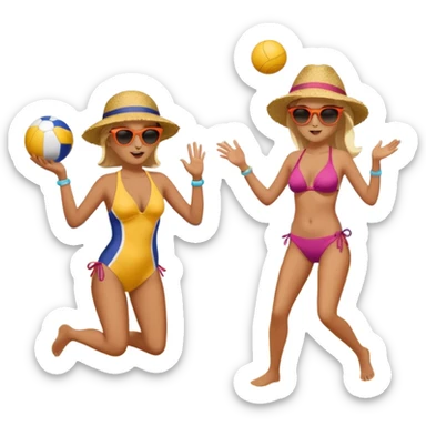 Throwing a ball at the beach to another person. sticker