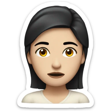 Pale woman black hair is frowning and heart broken sticker