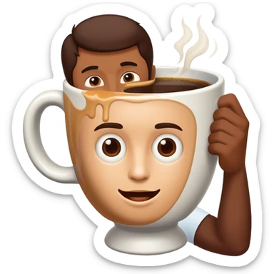 person with coffee addiction drinking from a giant mug sticker