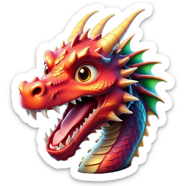Cinematic Comical Dragon Portrait Emoji, Head tilted dramatically with an exaggeratedly amused expression, featuring a striking, glossy scaled body with bold, angular features and wide, expressive eyes filled with playful disbelief, Simplified yet hilariously expressive features, highly detailed, glowing with a slightly sassy, otherworldly glow, high shine, dramatic yet playful, stylized with an air of cheeky mythical mischief, soft glowing outline, capturing the essence of a spirited and over-the-top dragon that looks ready to breathe fire into internet fame instantly! sticker