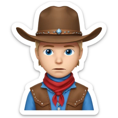 cute outlaw cowboy portrait, head and shoulders only, cowboy hat, bandana covering mouth, intense eyes, western outfit, 3D cartoon, mobile game icon style, clean background, no text, no watermark
 sticker