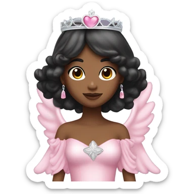 Princess with angel halo with long black hair with bang with silver pink heart tiara and pink dress sticker