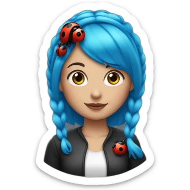 One woman with blue hair pigtails and ladybug suit sticker