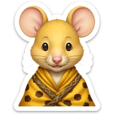 a jerry mouse wearing ancient animal skin cloth, half body, icon, yellow skin, spring sticker