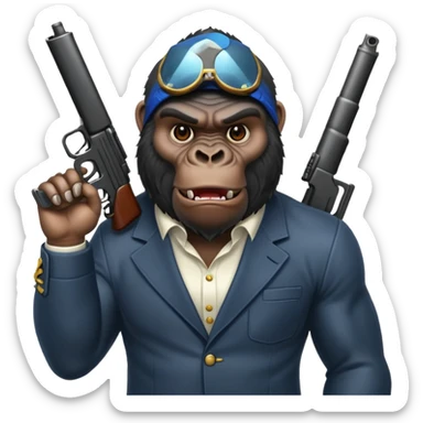 A mean gorilla holding a big gun in the air sticker