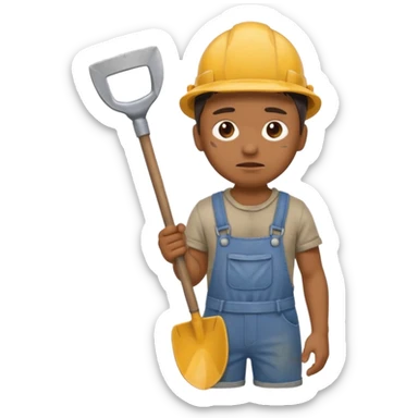  Emoji portrait of a mine slave. He has a somber expression and wears torn clothes, holding a shovel. sticker