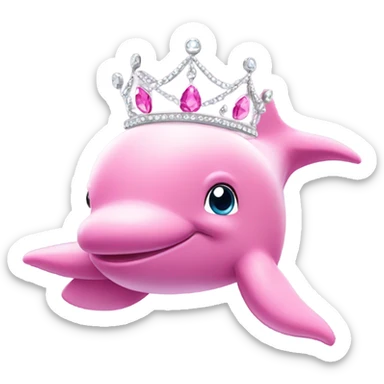 pink dolphin with a silver tiara and pink gems  sticker