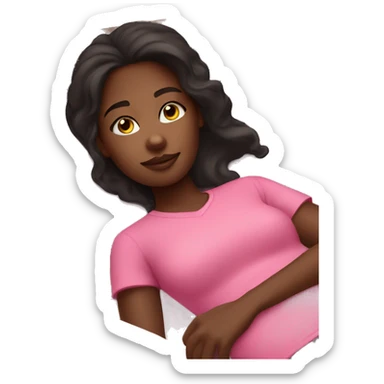 dark brown girl with pink shirt laying on pillow sticker