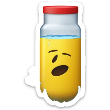 large yellow cylinder with two circles at the bottom and a red circle at the top with water coming out the top sticker