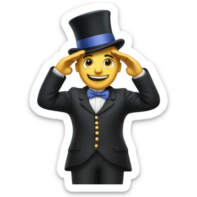 a man saluting with a top hat that has a periwinkle band on it sticker