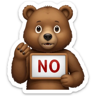 bear with sign in hand that says “no ai😢” sticker