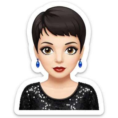 Liza Minnelli with dark brown hair, black sequin outfit sticker