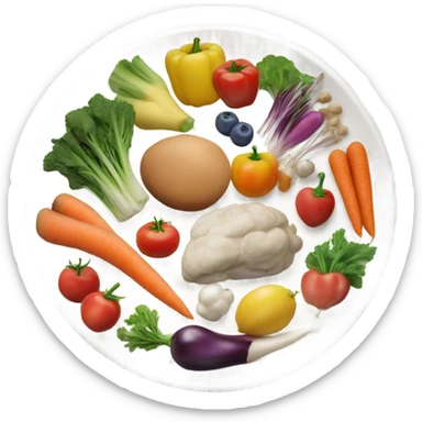 a large white round plate of realistic healthy food sticker