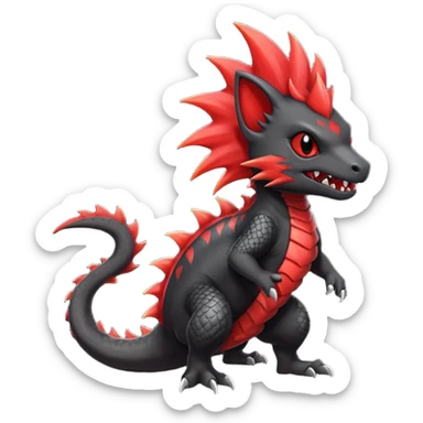 Fiery gothic evil black and red salandit-Liten-torracat with a red Mohawk  sticker