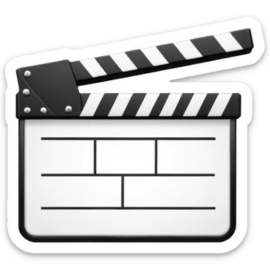 ultra simplified movie clapper with black and white colors, two simple rectangles with a diagonal line sticker