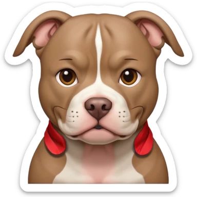 Large taupe colored pit bull with an adorable face sticker